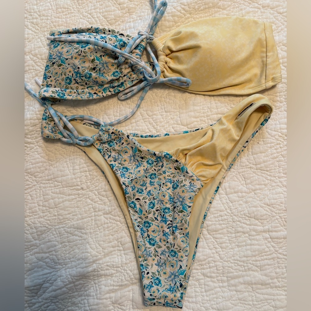 Blackbough Floral Bikini Set in cream and Blue